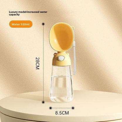 Yellow pet water bottle with measurements on a beige background