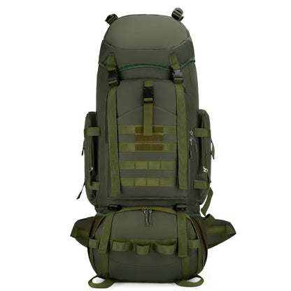 Green tactical backpack on a white background