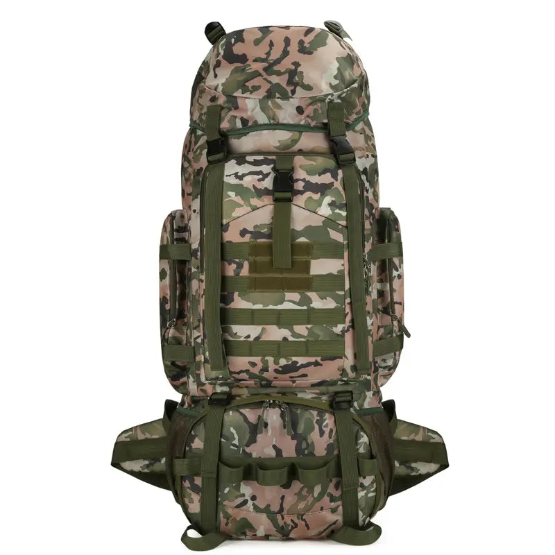 Camouflage backpack on a white background