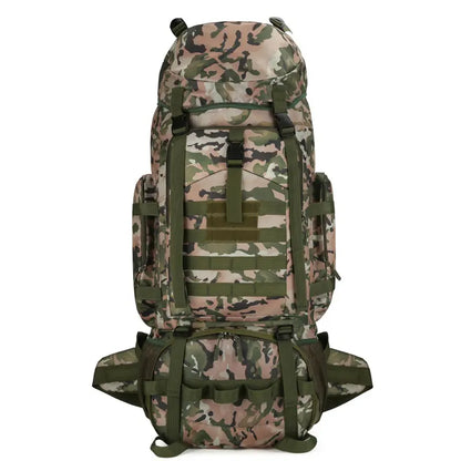 Camouflage backpack on a white background