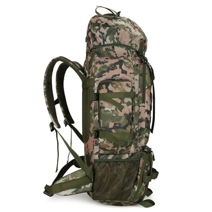 Camouflage backpack on a white background