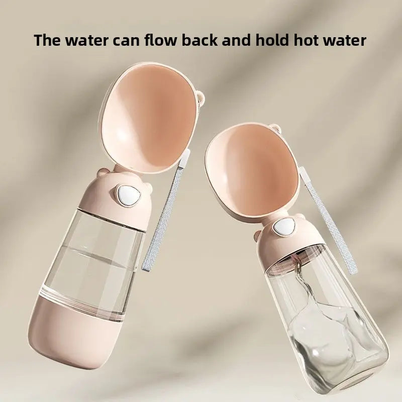 Two pink and clear Pets water bottles.