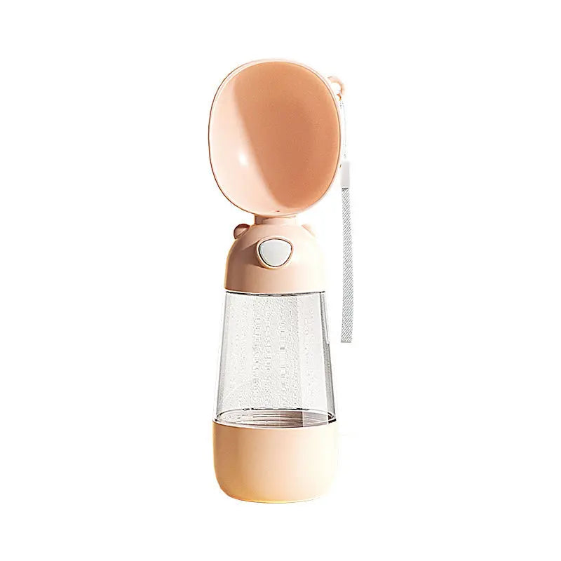 Rose gold and clear Pets water bottle on a white background